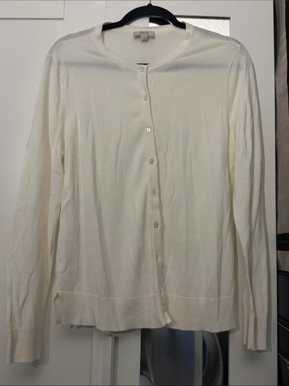 LOFT Ivory Long-Sleeve Button-Front Cardigan